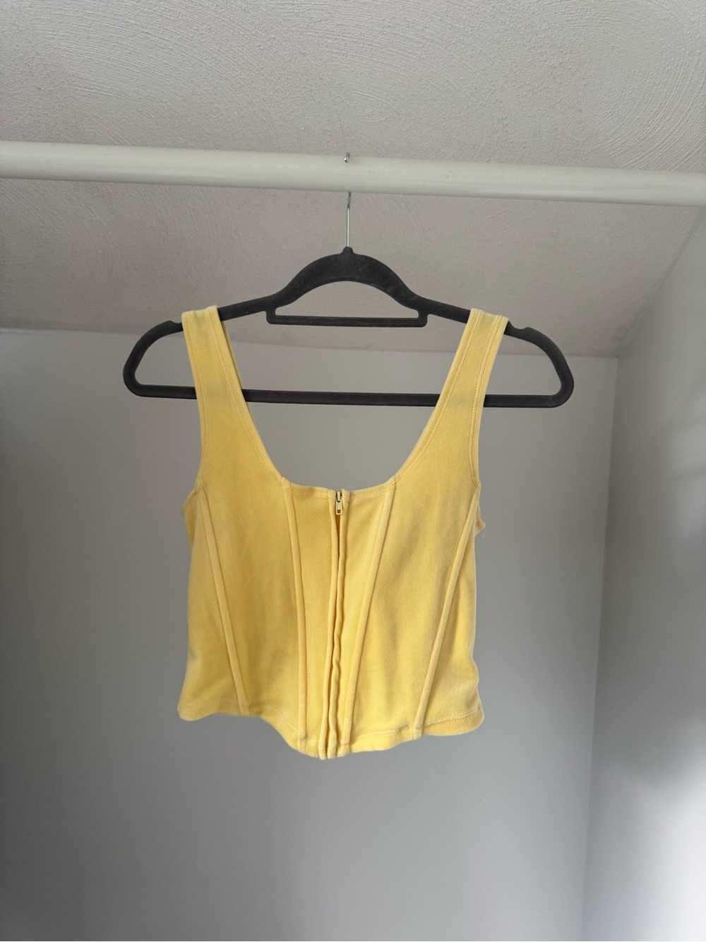 Front Zip Yellow Corset Cropped Tank Top